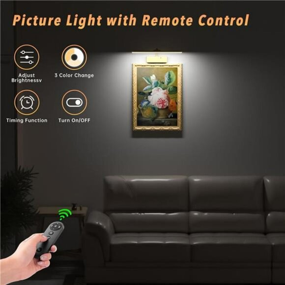 Wireless Picture Light with Remote Rechargeable Wall Art Display Lamp Gold - Picture 2 of 7